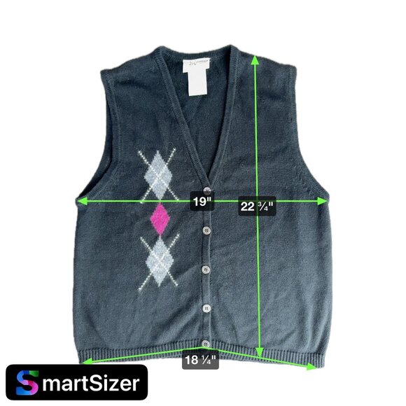 2/$18 SALE! Vtg Argyle Sweater Vest Womens S Academia V Neck‎ Oversized Preppy - Picture 2 of 8